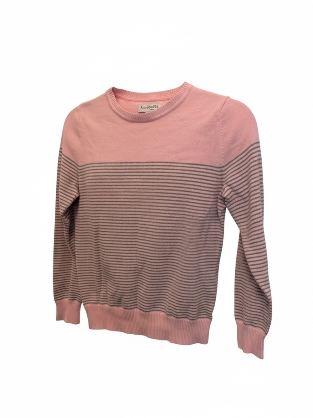 Kim Rogers Pink & Gray Striped Crewneck Sweater